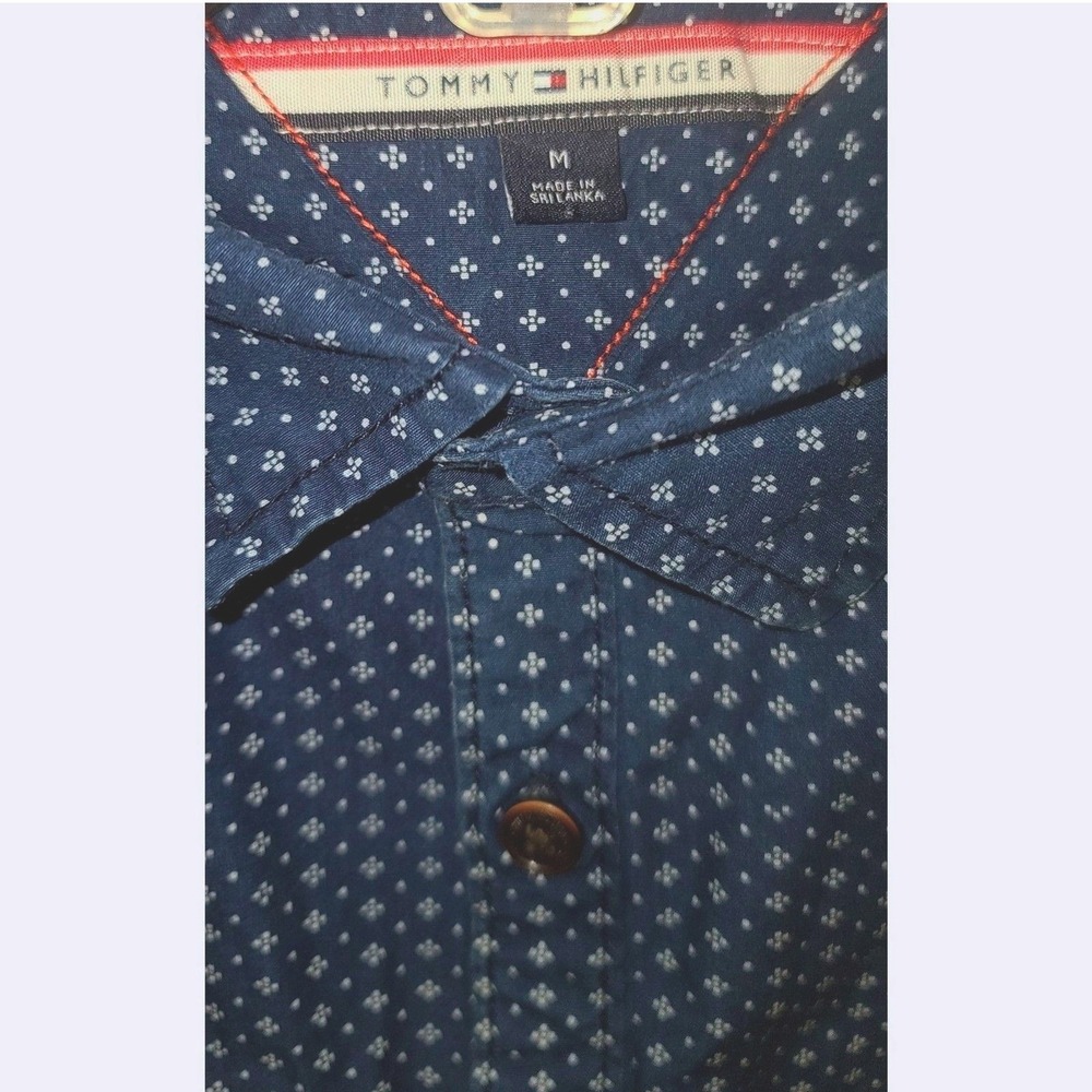 Tommy Hilfiger Blue Geometric Print Long Sleeve Button Down Shirt Men's Size M